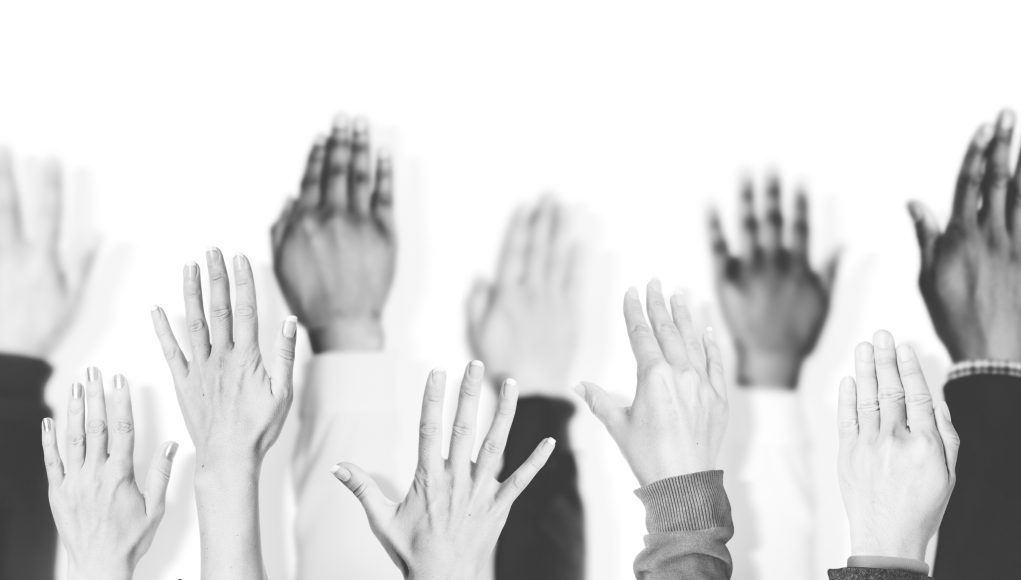 Multiethnic Group of Hands Raised